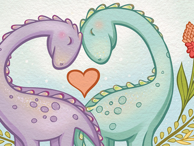 Dino Love dinosaurs green heart illustration love purple texture