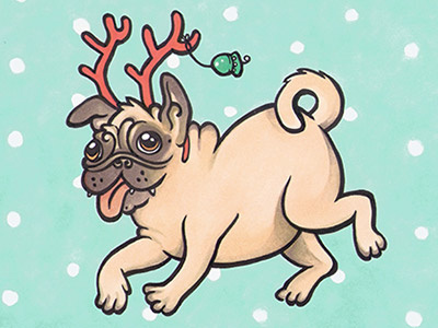 A very Puggy Christmas! antlers copic derp illustration pokadots pug