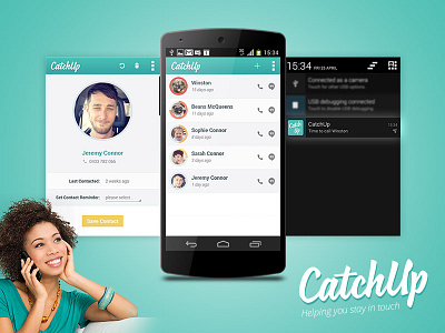 CatchUp - App Design & Dev android app aqua blue call catch catchup clean reminder up