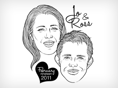 Jo & Ross Wedding Art characitures portraits sketch wedding