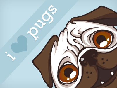 Huggapug blue brown fun illustration logo love pug serrif