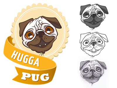 Golden Colour Alternative - HuggaPug dog gold illustration logo pug