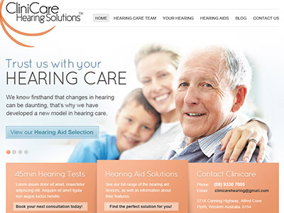 Clinicare Site Design hearing aid old man orange webdesign