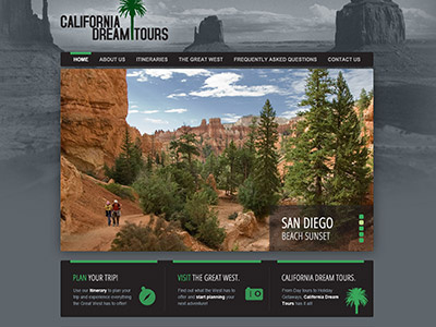 California Dream Tours Site Design america black green grey tours website design