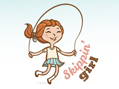 Skippin' Girl blue brown girl illustration jump logo pink skip