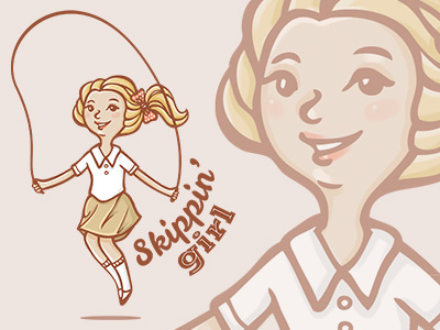 Skippin' Girl 02 blue brown girl illustration jump logo pink skip