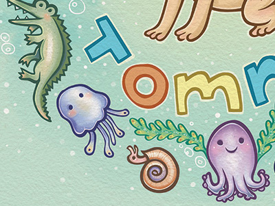 Adventure Tommy 02 bright childrens coral crocodile illustration jellyfish snail squid
