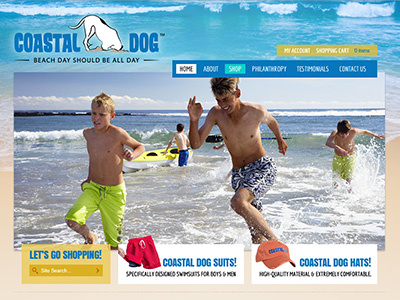 Coastal Dog Homepage Design bathers beach blue ecommerce sand webdesign website yellow