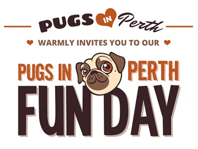 Pugs in Perth Funday banner banner brown dogs invite logo love orange perth pugs typography