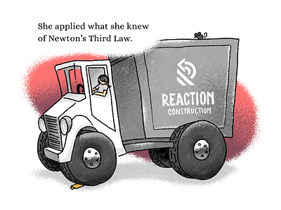 Newton's Third Law childrens book construction design dump truck illustration logo