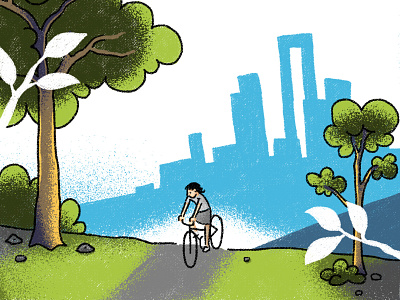 Sneaking Far Away bike childrens book girl handdrawn illustration landscape