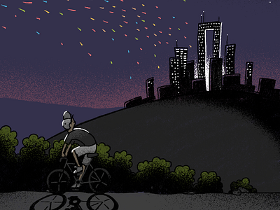 Night Ride bike childrens book city illustration night