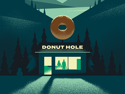 Donut Hole dawn donut illustration jay walter mountains night shop store woods