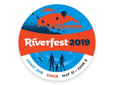 Riverfest Kiddo Button button circle design family festival hot air balloon illustration river riverfest sunset wichita