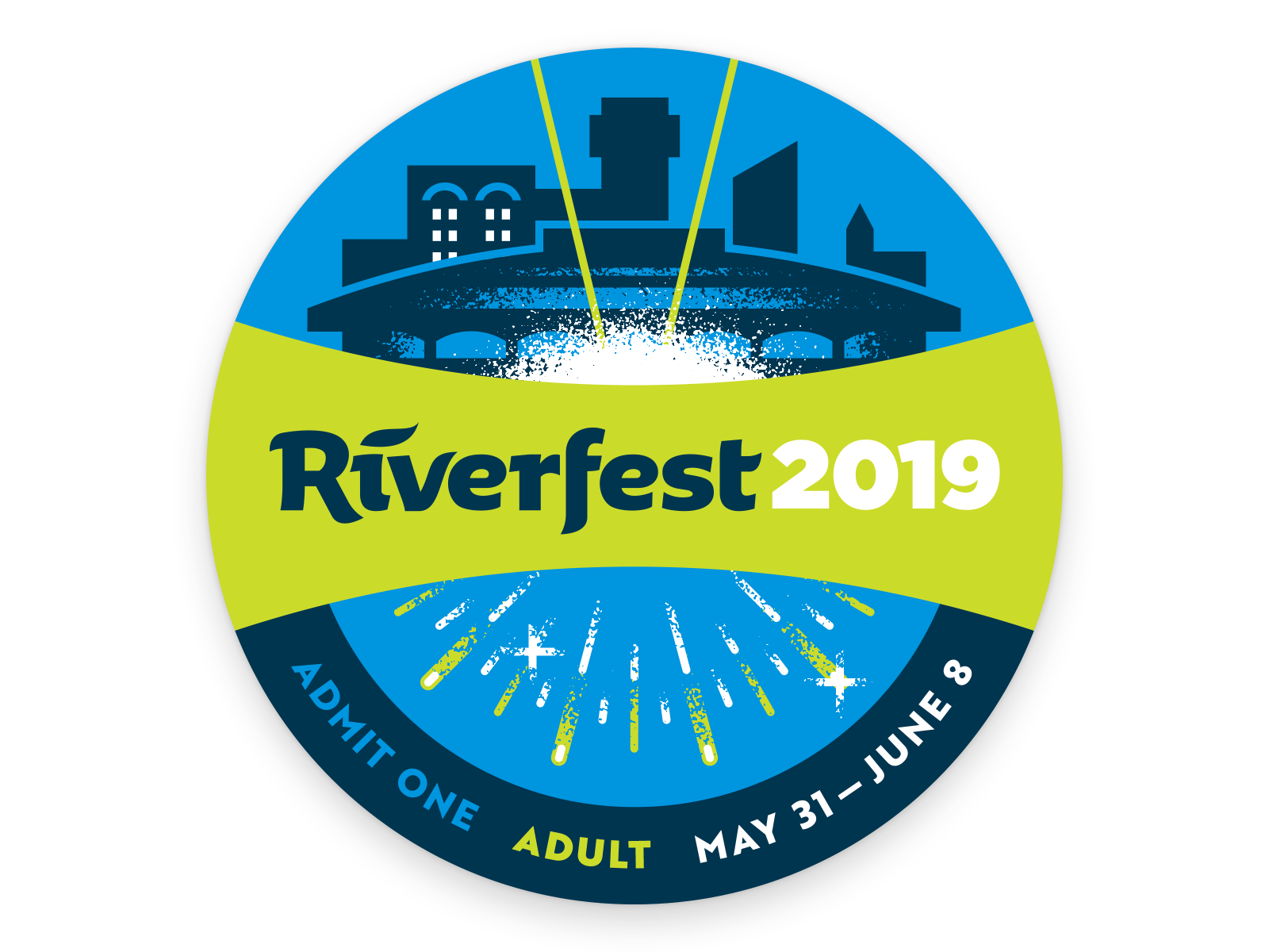 Riverfest Adult Button button circle design downtown festival fireworks illustration lasers night wichita