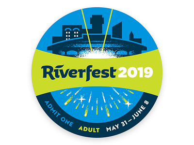 Riverfest Adult Button button circle design downtown festival fireworks illustration lasers night wichita