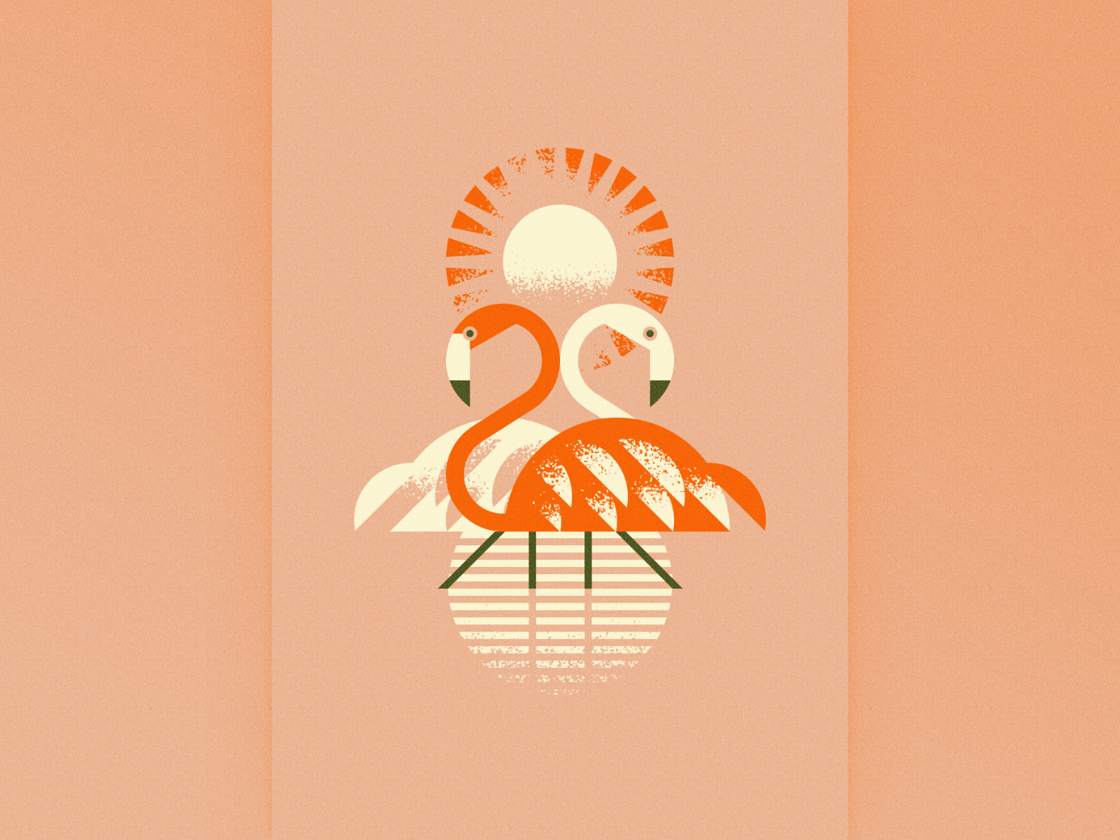 Designing In Circles bird circles design flamingo illustration jay walter poster sun water
