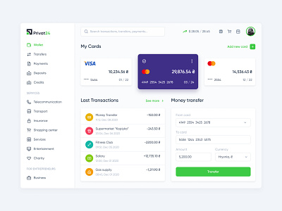 Privat24 | Online Banking - Wallet Overview figma finance fintech forms inputs money payments transactions ui uiux ux webdesign