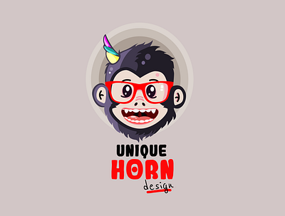 UniqueHorn design fun glasses horns logo monkey vector