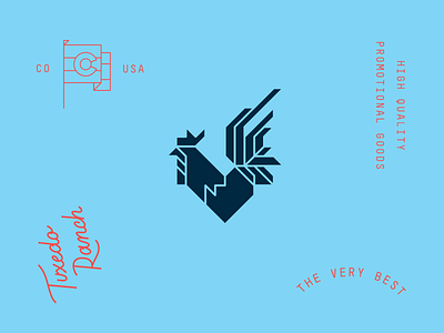 Tuxedo Ranch Elements №1 blue branding colorado flag icon identity logo monospace rooster script vector