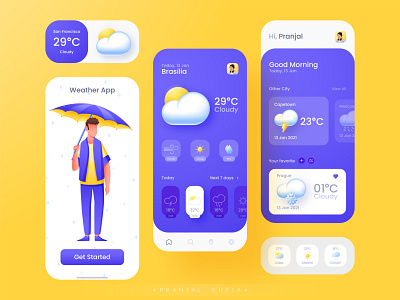 Weather App UI branding design dribbble graphics icon illustration illustrator mobile app mobile app design mobile design mobile ui popular shot rainy sun temperature ui ux uidesign vector weather app weather icons