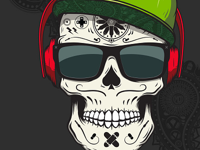 Sugar Skull headphones illustration paisley skull sugar skull vector wacom