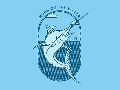 Born On the Water badge deep sea fishing illustration marlin ocean vector water waves