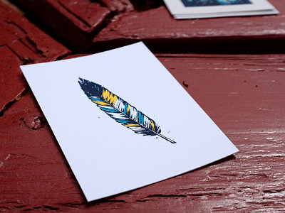 Feather Print colorado feather pen and ink screen print