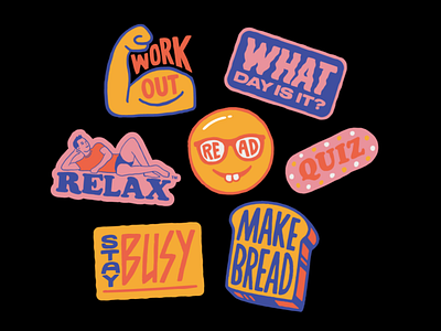 Lockdown bingo badges illustration stickers typography vector