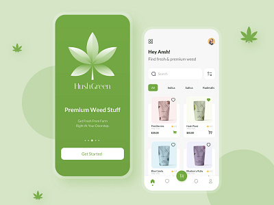 HushGreen - Marijuana Store App app branding design ecommerce icon marijuana minimal store ui ux weed