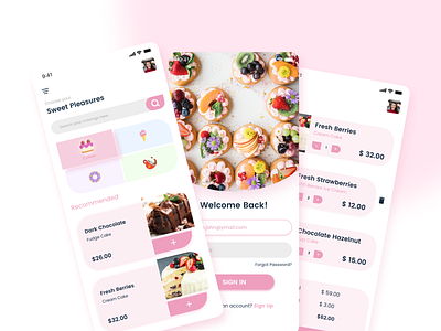 Sweet Pleasures - App Design app colors design food app minimal ui ux