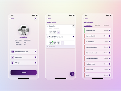 Medication App- UI app design colors medication app medicine reminder profile ui ui design ux vaccine