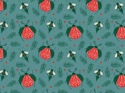 Jingle Beetles pattern artist beetles botanical branding christmas flat design illustration illustration art illustrator paking pattern seamless pattern vector vector art