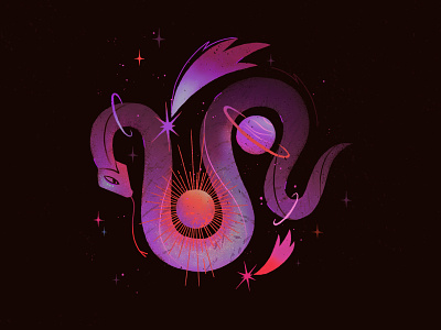 Universe artist astronomy character design cosmos glow illustration illustrator minimalism moon photoshop snake sun wildlife