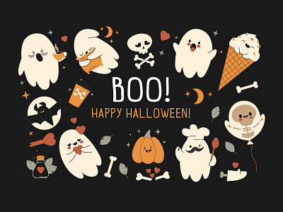 BOO! autumn character design cute character ghost ghost clipart graphic design halloween halloween background halloween vector illustration pumking trick or treat vector art