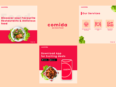 Carousal app branding carousel design food instagram posts restaurant ui vector