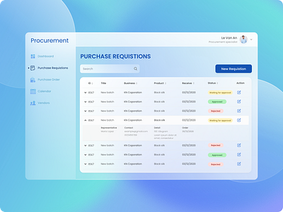 Procurement Management blurred background glassmorphism gradient minimal ui website