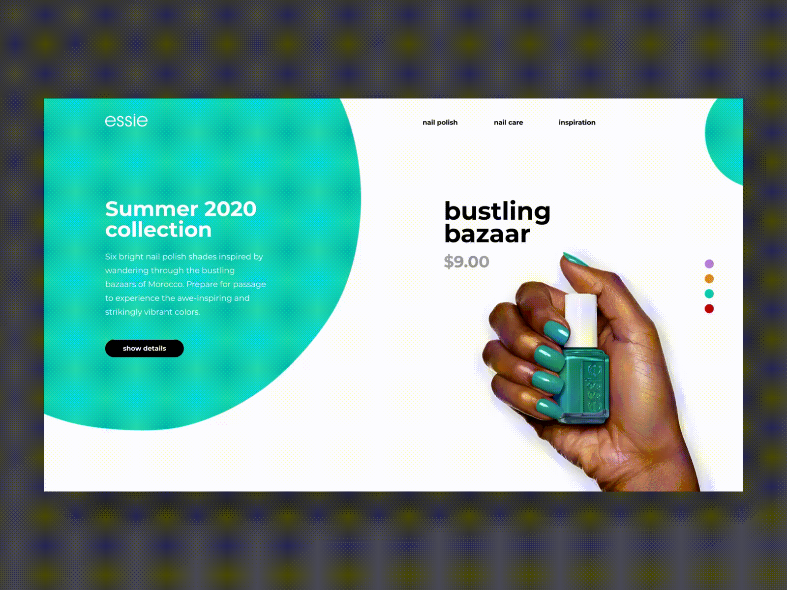 UI Challenge #003 - Landing Page adobexd aftereffects appdesign dailyui dailyui 003 design designinpiration dribbble essie landingpage motiongraphics nailcare nailpolish nails theuiuxcollective ui userexperience userinterface ux