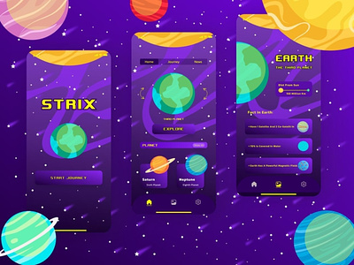STRIX Mobile Space App animation app branding design illustration logo mobile mobile app purple space ui uiux yellow