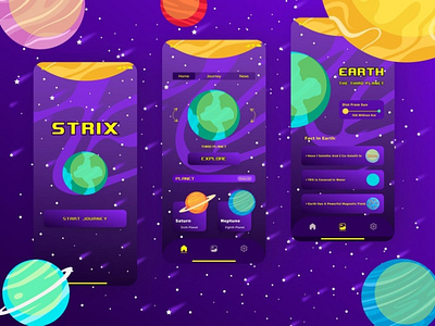 STRIX Mobile Space App animation app branding design illustration logo mobile mobile app purple space ui uiux yellow