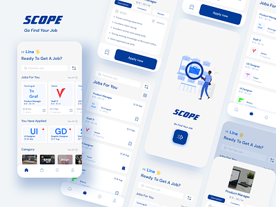 Scope Job Searching blue branding clean design finder illustration job logo minimal mobile mobile app ui web design website