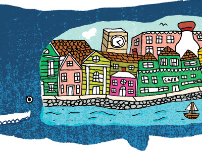 Whale of a town hand drawn illustration spot