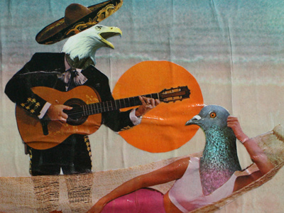 Afternoon serenade bird collage fine art illustration photo print