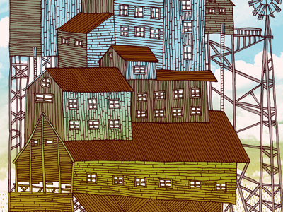 Farmhouse farm illustration poster rural screenprint