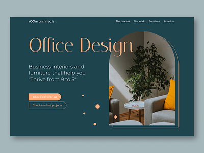 Trendy window - Hero Section - Web design architects book a call business interiors furniture green office office design orange ui design ux design ux design agency visual design web design