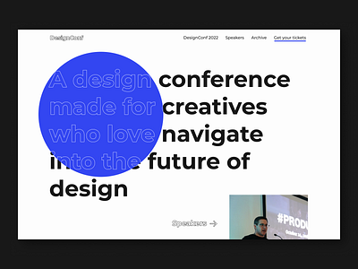 Minimal hero section for a conference event - Web design black blue bold conference design designconf event minimal minimalist speakers typography ui ui design ux ux design