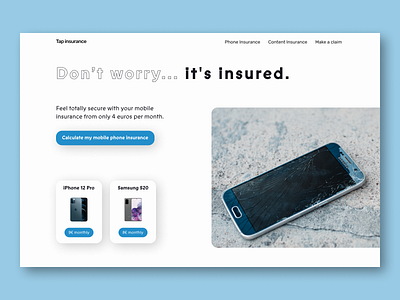 Tap insurance - Web design - Hero section blue calculate claim insurance insurance company iphone mobile mobile phone phone samsung sky blue web design