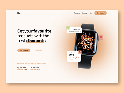 Web design - Hero section - Get products with discounts app store apple apple watch design discounts hero section playstore products ui ui design ux ux design web design
