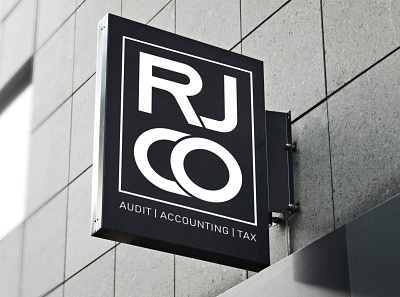 RJCO - Signage blackandwhite brand brand identity branding logo logo design logotype minimal design outdoor signage signage design signage mockup typogaphy