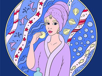 Girl in the bathroom decorative design illustration vector